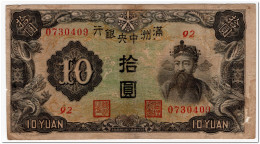 CHINA MANCHUKUO,10 YUAN,1944,P.J137a,FINE,TEARS - China