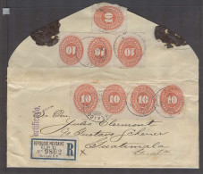 MEXICO. 1884 (19 Nov). Mexico DF - Guatemala. Reg Fkd Env Bearing 10c Vermilion Numeral Issue (x8 Incl Pair And Strip Of - México