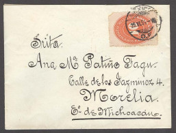 MEXICO. 1894 (29 June). DF - Morelia / Michoacan. Fkd Env 10c Numeral. Received Cachet. - México