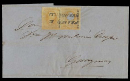 MEXICO. 1859 (27 Aug). Hermosillo - Guaymas. E Fkd 1856 1rl Yellow Pair With Part Of Face Cut Out (!) And Cancelled / Ti - México