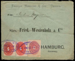 MEXICO. 1888. Oaxaca - Germany. Env Fkd Numerals 4c X 2 + 2c, Diff Issues Oval Ds. Via Piedras Negras. Unusual Comb. - México