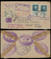 MEXICO. 1948. DF - Germany. Registr Multifkd Env Violet US Cachet "No Service" + "Devuleta De New York Por Incomunicacio - México