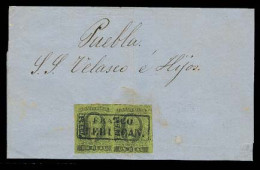 MEXICO. 1862 (June 23) Tehuacan - Puebla. Docketed E Fkd 1861 1rl Horiz Pair, Puebla Name, Boxed "FRANCO / TEHUACAN". (x - Mexique