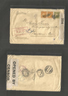 PHILIPPINES. 1916 (27 July) WWI, Zamboanga - Germany, Dresden (4 Nov) Registered Multifkd WWI + Censor US Envelope Via N - Philippines