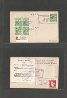 PHILIPPINES. 1944 (10 Apr) Japanese Occup. Front + Reverse. Registered Multifkd Stat Card + R-Label. Interesting Usage. - Philippines