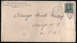 PHILIPPINES. 1908 (Sept 11) Manila To Osirigo, NJ, USA. Envelope Franked USA 1 Cent Green Ovptd. (Sc 226) Tied Cds. Carr - Filippine
