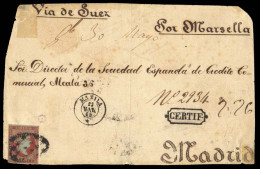 PHILIPPINES. 1865 (23 Marzo). Ant.3. Manila To Madrid/Spain. Front Of A Registered Incoming Letter To Spain With 2 Rs De - Philippines