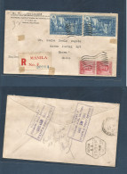 PHILIPPINES. 1935 (18 Dec) Manila - Macau, Portuguese China (23 Dec) Via HK. Registered Multifkd Env. Better Destination - Philippines