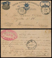 PERU - Stationery. 1886. Peru - Panama. 2c Stat Card + Transits / Scarce Dest. - Pérou