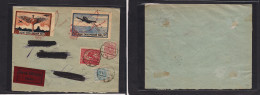 POLAND. 1921 (3 June) Poznan. Air Express Multifkd Env 2 Special Air Labels, Tied Old "wings" Cachets. - Sonstige & Ohne Zuordnung