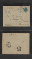 PHILIPPINES. 1899 (30 June) Manila - UK, London. Fkd Env 10c Green, Tied Mil Sta Nº1. Via Singapore. Fiine Scarce High V - Filippine