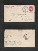 PHILIPPINES. 1903 (24 Dec) Calbayog, Samar - USA, California, Santa Cruz (Jan 30) Via SF. 2 Cts Red Ovptd Stat Env. Scar - Filippine