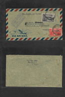 PHILIPPINES. 1939 (16 Jan) Manila - Germany, Berlin. Via KLM + Via Air Mail Singapore Cachet. Air Multifkd Ovptd Issue E - Filippine