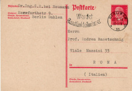 GERMANY WEIMAR REPUBLIC 1933 POSTCARD  MiNr P 182 I SENT FROM BERLIN TO ROMA - Postcards