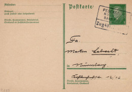 GERMANY WEIMAR REPUBLIC 1931 POSTCARD  MiNr P 195 I  SENT TO NUERNBERG /BAHNPOST/ - Cartoline