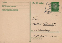 GERMANY WEIMAR REPUBLIC 1931 POSTCARD  MiNr P 195 I  SENT TO NUERNBERG /BAHNPOST/ - Cartes Postales