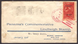 PANAMA. 1928. PanamaLindbergh Comm.Stamp+cachet Arrival. On Reverse Ancon/canal Zone. - Panamá