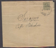 MONTENEGRO. 1908 (14 Oct). Cettigne - Sarajevo / Bosnia. 5 Para Green Stat Wrapper Cds. Backstamped. Scarce. - Montenegro