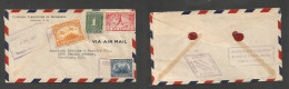 NICARAGUA. 1937 (4 July) Managua - USA, Brooklyn. Air Multifkd Env, Mixed Issues At 19c Rate Reverse Two Advert Cachets. - Nicaragua