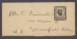 MONTENEGRO. C.1895 (24 Feb). Cettigne - USA, Mansfield, OH. 3n Black Stat Wrapp Cds. Fine Used. - Montenegro