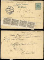 PARAGUAY. 1899 (May). Asuncion - Germany. German 5pf Green Stat Card Mns, Replay Card With Paraguay 1c Grey Strip Of 4 A - Paraguay