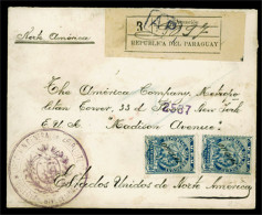PARAGUAY. 1910. Asuncion To USA. Registered Official Ovpt. / AR / Envelope Bearing 30c Blue Lion Issue Ovptd. X2 (Sc. 0. - Paraguay