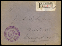 PARAGUAY. 1921. Asuncion To Argentina. Registered Official Stampless Env. F. - Paraguay