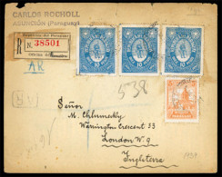 PARAGUAY. 1939. Registered-AR Cover To London Franked By Three 1939 10p Blue And Single 1938 5p Pale Orange Tied By Asun - Paraguay