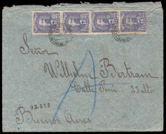 PARAGUAY. 1895(20Aug). Sc.37º(4). Asuncion To Argentina (25 Aug). Registered Envelope Franked 10c.lilac Puncholed Vertic - Paraguay