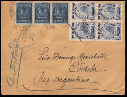 PARAGUAY. 1903(Nov). Sc 97º(4), 56º(3). Asuncion To Argentina (Nov.21). Registered Multifranked Envelope (2 Labels On Re - Paraguay