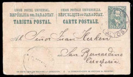 PARAGUAY. 1904 (25 Sept.). Los Palos To San Bernardino. 2c Green Stationary Card. Fine Usage / Small Blue Town Cds. - Paraguay