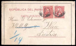 PARAGUAY. 1895. PARAGUAY - AUSTRIA. Altos To Austria/Wien. 2c Red Stationary Card + Adhl, Tied Cd, Blue Arrival + Via Bs - Paraguay