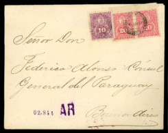 PARAGUAY. 1894. Asuncion To Buenos Ayres. Registered "A.R." Envelope Franked 10c. Lilac And 20c. Pmk Horiz. Pair With Ma - Paraguay