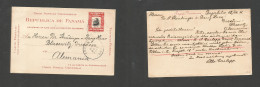 PANAMA. 1911 (12 Oct) Bugabita - Germany, Blasewitz. 2c Red Stat Card. Scarce Village Origin. - Panamá