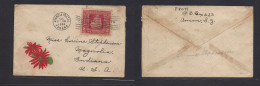 PANAMA. 1936 (Dic) GPO, Anam - Indiana, Magnolia, USA. Fkd Envelope 2c Red Rolling Cachet With Color Illustrated Magnoli - Panamá