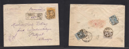 PERSIA. 1903 (27 Jan) Tabriz - Germany, Stuttgart (7 Febr) Registered Multifkd 5ch Yellow Stationary Envelope + R-cachet - Iran