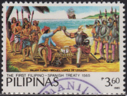 1985  Philippinen ° Mi:PH 1685, Sn:PH 1752, Yt:PH 1456, Sg:PH 1909, 1st Spain-Philippines Peace Treaty Anniv. King Tpas - Filipinas