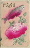 C. P. A. : 1er Avril POISSON D'Avril : Poisson Et Rose Rose, Timbre En 1910 - 1er Avril - Poisson D'avril