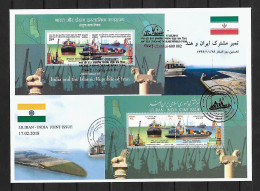 RARE RARE 2018 Joint Iran And India, MIXED FDC IRAN WITH BOTH SOUVENIR SHEETS: Ports - Emissions Communes