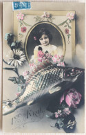 C. P. A. : 1er Avril POISSON D'Avril : Poisson Et Photo D'une Jeune Fille, Timbre En 1912 - 1er Avril - Poisson D'avril