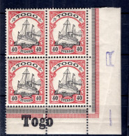 Togo 13 ECKRANDVIERERBLOCK Mit INSCHRIFT ** MNH POSTFRISCH (B6072 - Togo