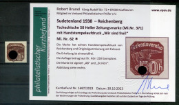 Sudetenland Reichenberg 62 Tadellos * MH+gepr. BEFUND 140EUR (T7984 - Sudetes