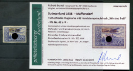 Sudetenland Reichenberg 42a Die SCHONFALZ Durchschlagend * MH+gepr. BEFUND 2500EUR (T7983 - Sudetes