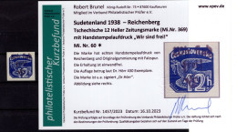 Sudetenland MAFFERSDORF 60 Tadellos * MH+gepr. BEFUND 250EUR (T7547 - Sudetenland