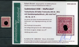 Sudetenland MAFFERSDORF 15 Tadellos * MH+gepr. BEFUND 160EUR (T7991 - Sudetenland