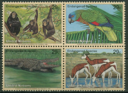 UNO New York 1994 Gefährdete Tiere Schimpanse Krokodil 663/66 ZD Postfrisch - Used Stamps