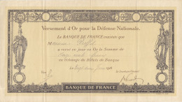 Versement D'or Pour La Défense Nationale 1100 F Du 22 Juin 1916 - Bonds & Basic Needs