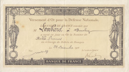 Versement D'or Pour La Défense Nationale 1000 F Du 23 Décembre 1916 - Bonds & Basic Needs