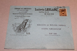 RARE ANCIENNE ENVELOPPE COMMERCIALE - BINCHE - FABRIQUE DE CONFISERIES LUDOVIC LEBLANC ( VERS 1930 - BELLE LITHO ) - 1900 – 1949