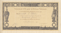 Versement D'or Pour La Défense Nationale 500 F Du 27 Janvier 1917 - Notgeld